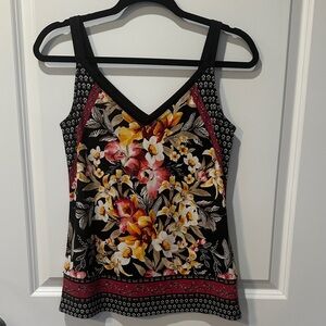 White House Black Market Floral Black, Burgundy, Yellow Size XS Women's Top